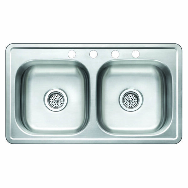 006-052 Stainless Steel 33" x 19" 50/50 Double Bowl Top-Mount Sink