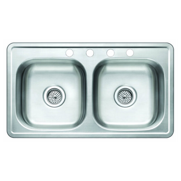 006-780 Stainless Steel 33" x 19" 50/50 Double Bowl Top-Mount Sink