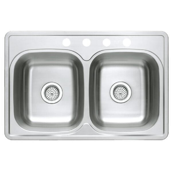 481-5475 Stainless Steel 33" x 22" 50/50 Double Bowl Top-Mount Sink