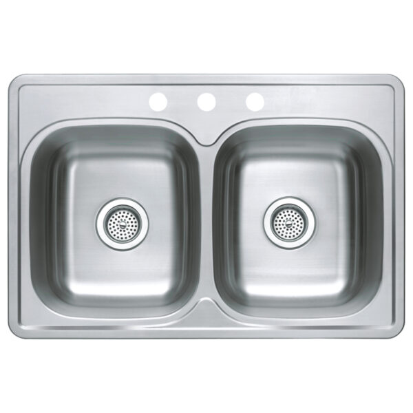 712-6306 Stainless Steel 33" x 22" 50/50 Double Bowl Top-Mount Sink